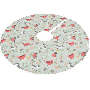 Jupon De Sapin En Polyester Brossé Joli Noël Oiseau Motif Design de vacances