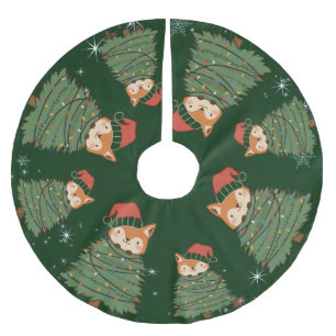 Jupon De Sapin En Polyester Brossé Joli renard rouge joyeux arbre de Noël zoo safari