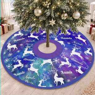 Jupon De Sapin En Polyester Brossé Joli renne à nom répétitif bleu pour Noël