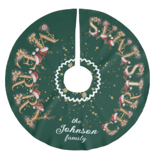 Jupon De Sapin En Polyester Brossé Joli tapis de Noël avec nom de famille