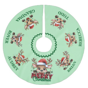 Jupon De Sapin En Polyester Brossé Joli Tapis de Noël pour Sapin aux Petits Renne Mig