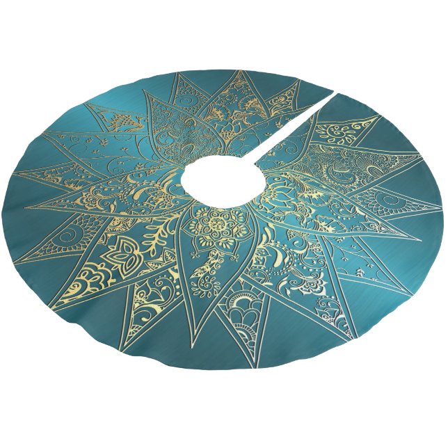 Jupon De Sapin En Polyester Brossé Jolie fleur henné dessin à la main (Angle)