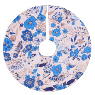 Jupon De Sapin En Polyester Brossé Jolie illustration florale bleu bleu azur rose