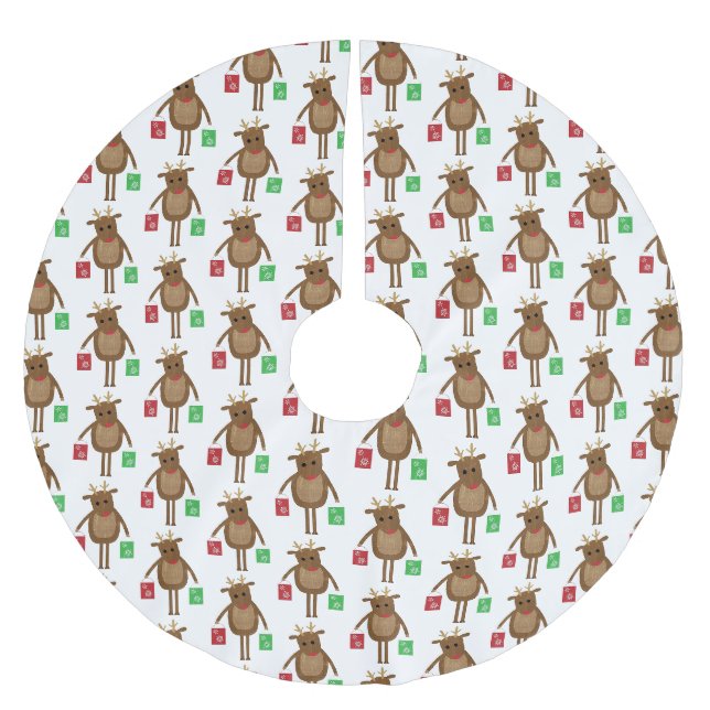 Jupon De Sapin En Polyester Brossé Jolie jupe d'arbre de Noël Reindeer (Devant)