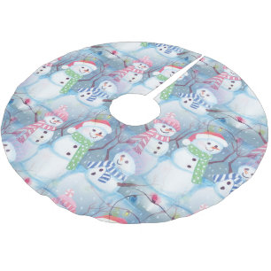 Jupon De Sapin En Polyester Brossé Jolie saison hivernale amusante Bonhomme de neige