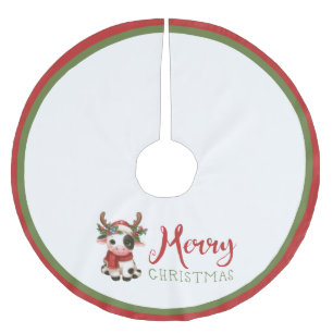 Jupon De Sapin En Polyester Brossé Jolie vache de Noël mignonne