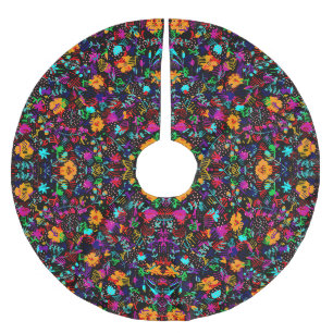 Jupon De Sapin En Polyester Brossé Jolies fleurs abstraites colorées noires