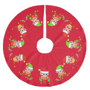 Jupon De Sapin En Polyester Brossé Jolis lutins, les petits aides du Père Noël sur fo