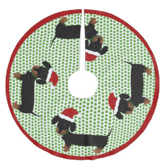 Jupon De Sapin En Polyester Brossé Jolly Père Noël Dachshunds - Noir et Tan
