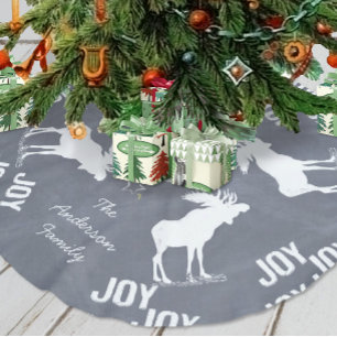 Jupon De Sapin En Polyester Brossé Joy Joy Joy Moose Noël