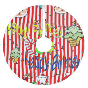 Jupon De Sapin En Polyester Brossé Joyeuse jupe d'arbre de Noël Joyeux anniversaire