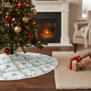 Jupon De Sapin En Polyester Brossé Joyeuses fêtes Mistletoe Noël Floral