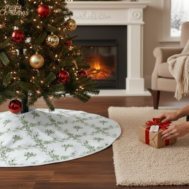 Jupon De Sapin En Polyester Brossé Joyeuses fêtes Mistletoe Noël Floral (Créateur téléchargé)
