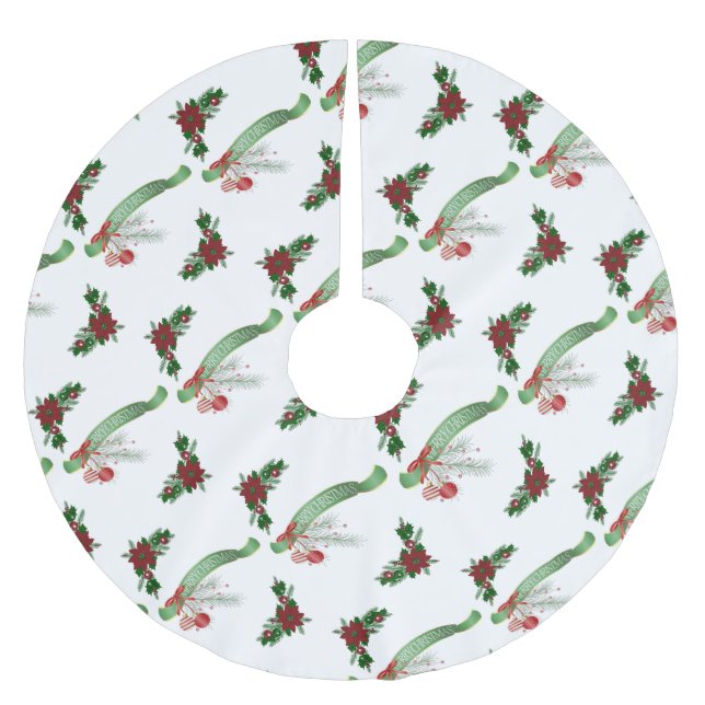 Jupon De Sapin En Polyester Brossé Joyeux arbre de Noël Jupe Poinsettia (Devant)