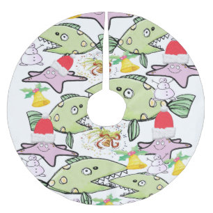 Jupon De Sapin En Polyester Brossé Joyeux arbre de Noël Jupe Santa Hat, Poisson Océan