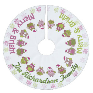 Jupon De Sapin En Polyester Brossé Joyeux et brillant Père Noël Owls VOTRE NOM Arbre