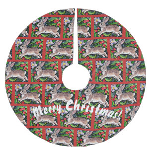 Jupon De Sapin En Polyester Brossé Joyeux lapin de Noël Lapin Jupe d'arbre fleuri