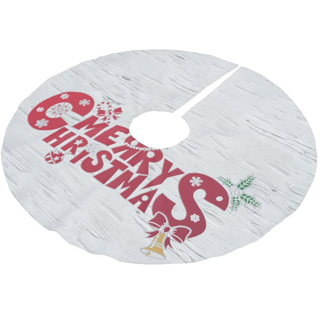 Jupon De Sapin En Polyester Brossé Joyeux Motif d'arbre de Noël (Angle)