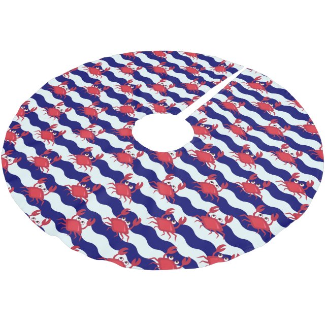 Jupon De Sapin En Polyester Brossé Joyeux Motif de crabes (Angle)