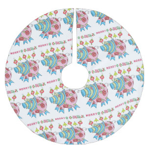 Jupon De Sapin En Polyester Brossé Joyeux Noël arbre cochon rose cochon cochon