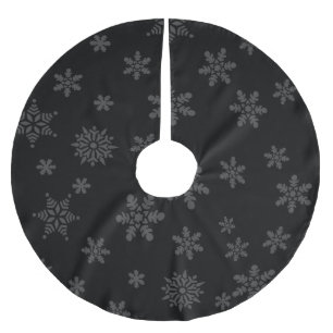 Jupon De Sapin En Polyester Brossé Joyeux Noël Arbre Jupe Snowflakes Noir