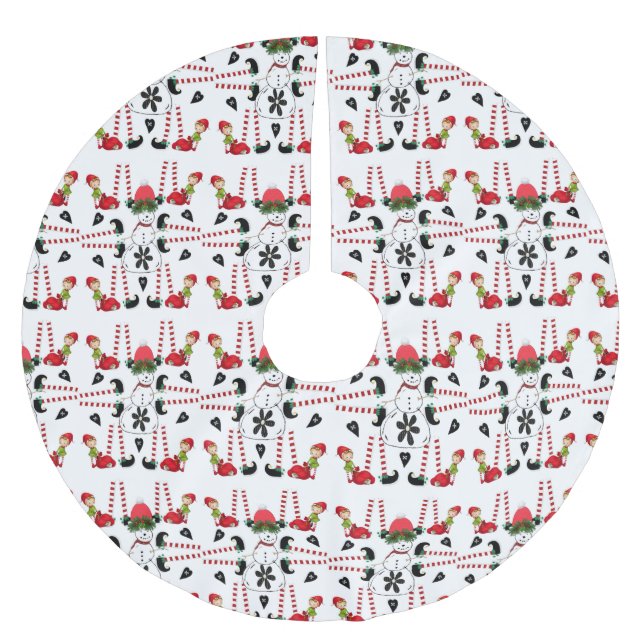 Jupon De Sapin En Polyester Brossé Joyeux Noël Arbre Snowman Elf (Devant)