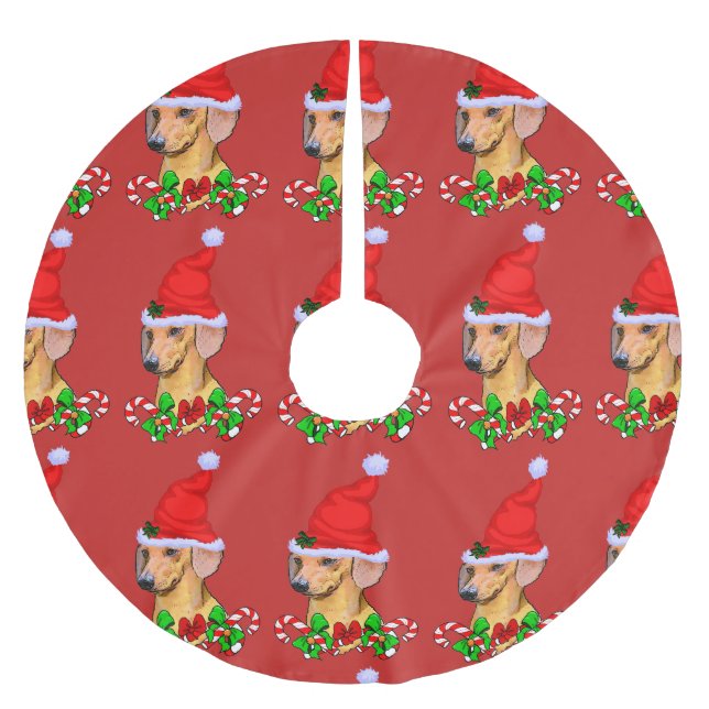 Jupon De Sapin En Polyester Brossé Joyeux Noël de mignonne Dachshund (Devant)