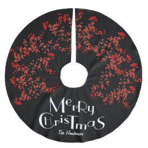 Jupon De Sapin En Polyester Brossé Joyeux Noël Elegant Noir avec Holly Famille