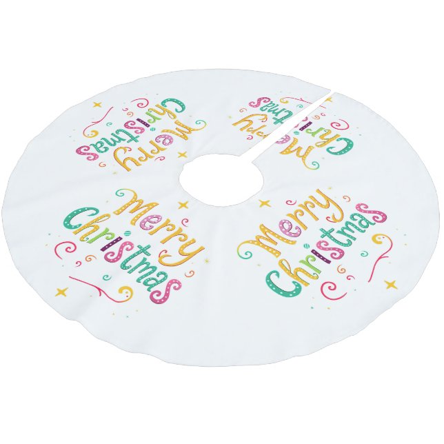 Jupon De Sapin En Polyester Brossé Joyeux Noël lumineux et cool (Angle)