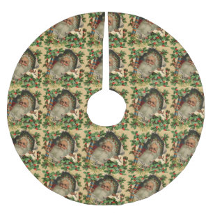 Jupon De Sapin En Polyester Brossé Joyeux Noël Père Noël Holly