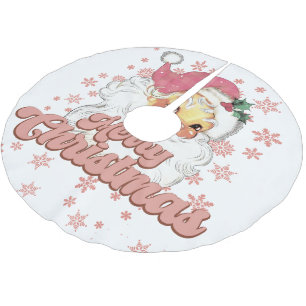 Jupon De Sapin En Polyester Brossé Joyeux Noël Retro Typographie Père Noël Pink Casqu