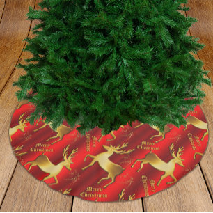 Jupon De Sapin En Polyester Brossé Joyeux Noël rouge de Reinder d'or