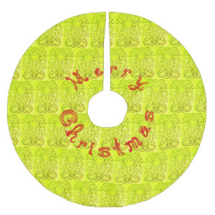 Jupon De Sapin En Polyester Brossé Joyeux Noël Rouge Tissu Police Vert Chaud Damas