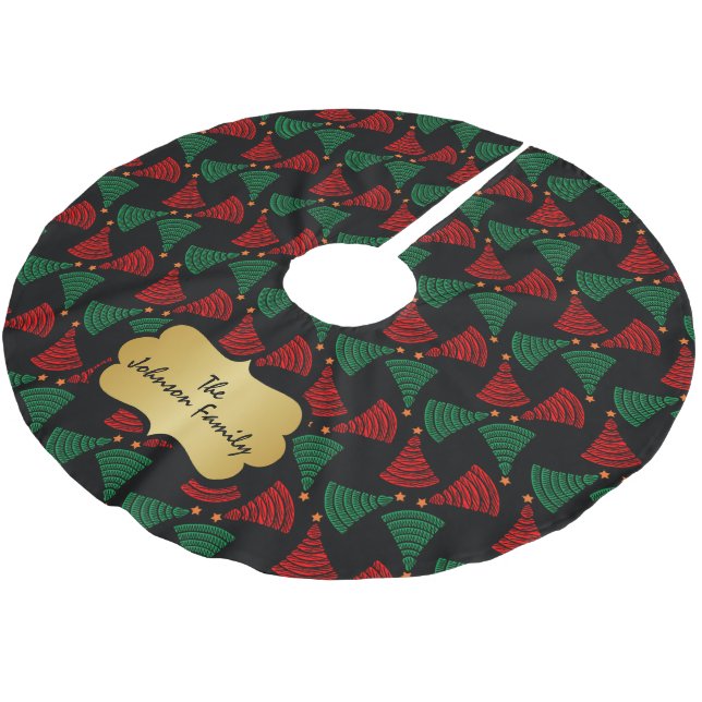 Jupon De Sapin En Polyester Brossé Joyeux Noël Scribble Tree Design (Angle)