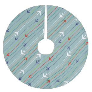 Jupon De Sapin En Polyester Brossé Jupe Arbre de Noël du Motif d'avion rétro