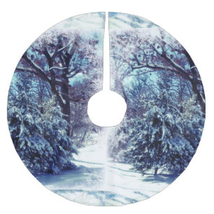 Jupon De Sapin En Polyester Brossé Jupe Arbre de Noël Silver Blue Winter Wonderland