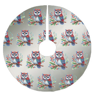 Jupon De Sapin En Polyester Brossé Jupe d'arbre à hibou de Noël colorée