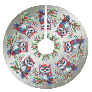 Jupon De Sapin En Polyester Brossé Jupe d'arbre à hibou de Noël colorée