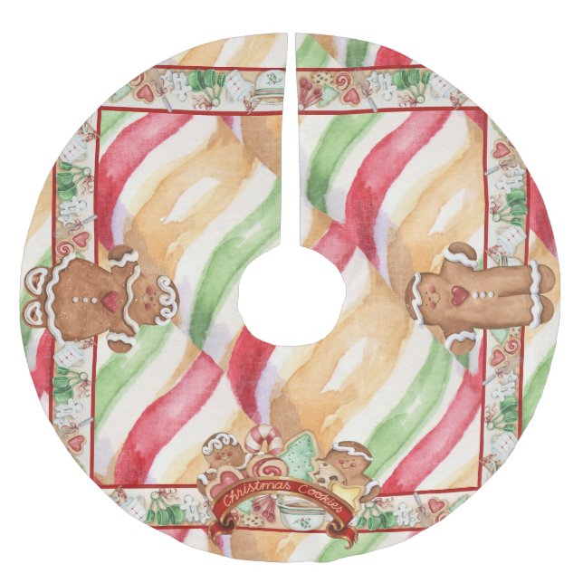 Jupon De Sapin En Polyester Brossé Jupe d'arbre de biscuits de pain d'épice (Devant)