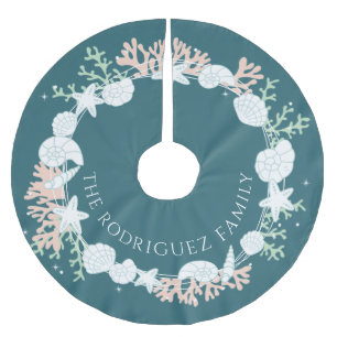 Jupon De Sapin En Polyester Brossé Jupe d'arbre de couronne de coquille de Noël côtiè