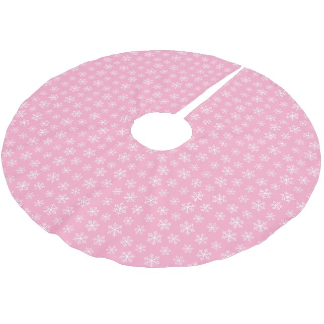 Jupon De Sapin En Polyester Brossé Jupe d'arbre de flocon rose (Angle)