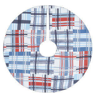 Jupon De Sapin En Polyester Brossé Jupe d'arbre de Madras rouge, blanc et bleu