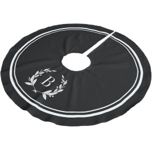 Jupon De Sapin En Polyester Brossé Jupe d'arbre de monogramme de bandes noires et de 