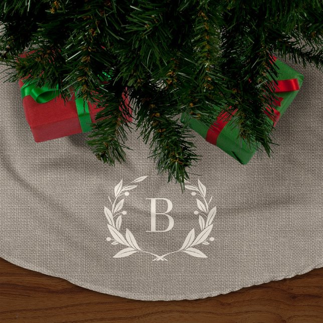Jupon De Sapin En Polyester Brossé Jupe d'arbre de monogramme rustique Laurel (Créateur téléchargé)