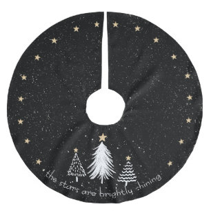 Jupon De Sapin En Polyester Brossé Jupe d'arbre de Noël avec étoiles d'or