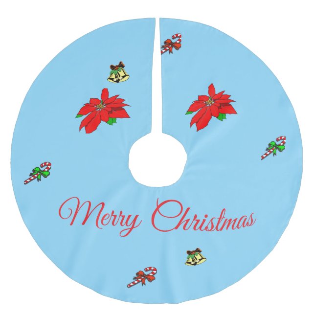 Jupon De Sapin En Polyester Brossé Jupe d'arbre de Noël avec Symboles de Noël (Devant)