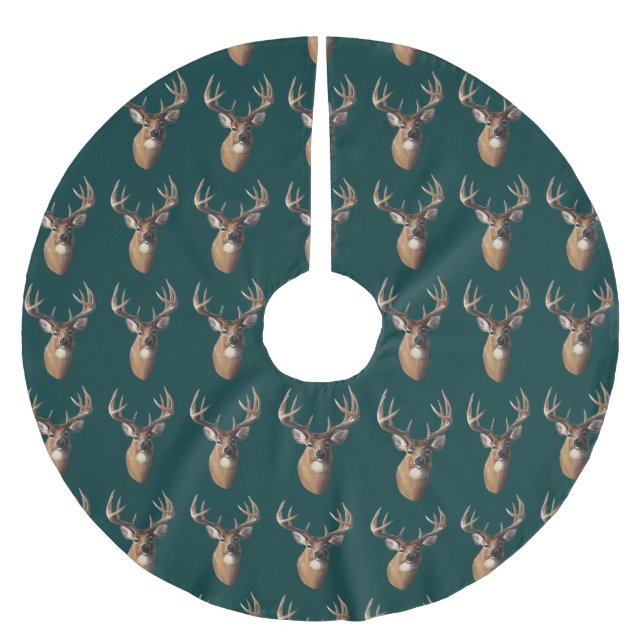 Jupon De Sapin En Polyester Brossé Jupe d'arbre de Noël de cerfs (Devant)