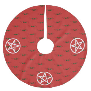 Jupon De Sapin En Polyester Brossé Jupe d'arbre de Noël de pentagramme et de houx,
