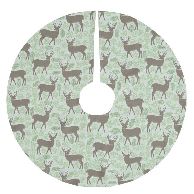 Jupon De Sapin En Polyester Brossé Jupe d'arbre de Noël - Design de cerfs de bois (Devant)