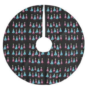Jupon De Sapin En Polyester Brossé Jupe d'arbre de Noël rose et bleu noir